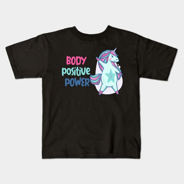 Body positive power -beautiful ight blue unicorn Kids T-Shirt by Frispa